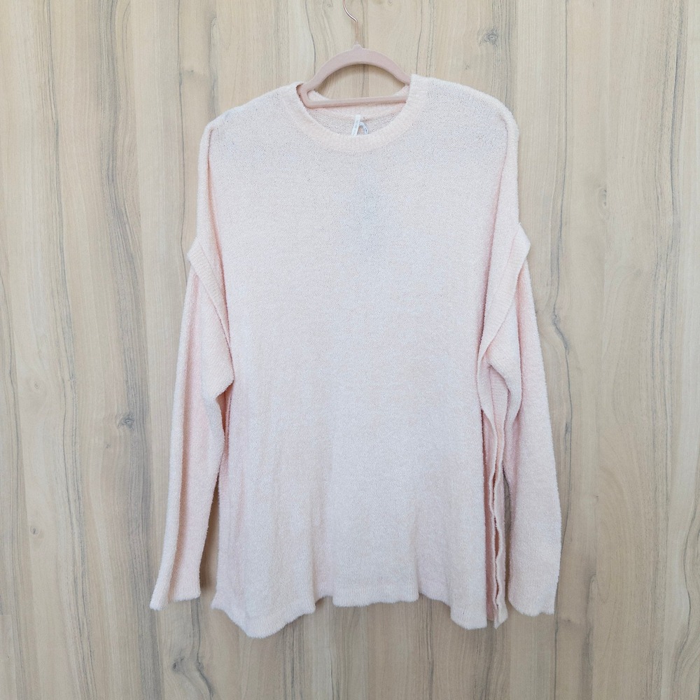 Hello Nite Womens Sweater S/M Pink Fuzzy Oversized Crewneck Knit Loungewear Cozy